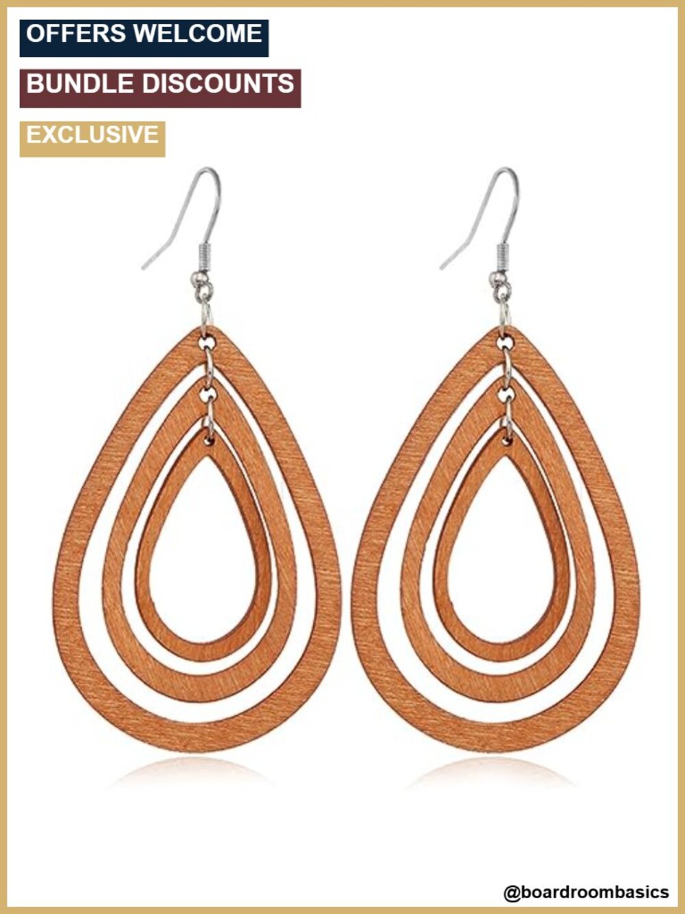 Boho Wood Teardrop Geometric Drop Circle Earrings Handmade Lightweight Women